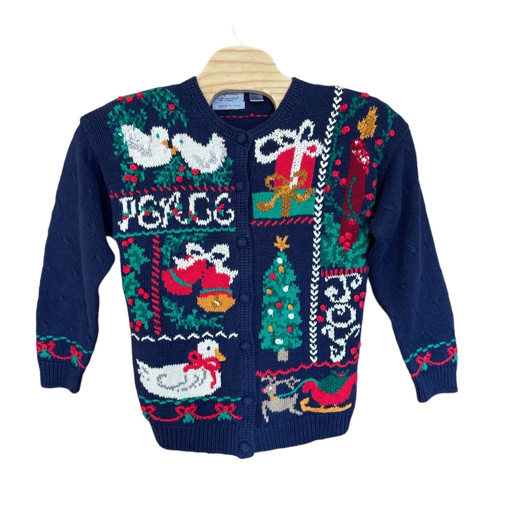 Signatures by Northern Isles Christmas Cardigan Sweater Knit by Hand Vintage Lg.